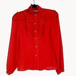 vintage Collars n' Cuffs Ruffle blouse size Small red balloon sleeve button down